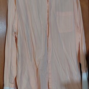 Paul Fredrick Peach Striped Cotton Shirt